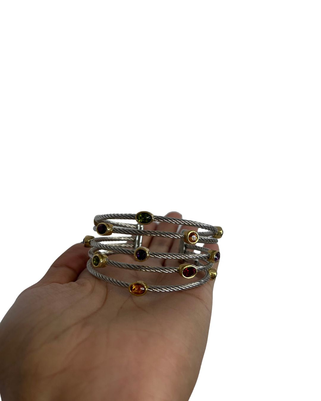 Sterling Silver Multi-Color Crystal Cuff Bracelet
