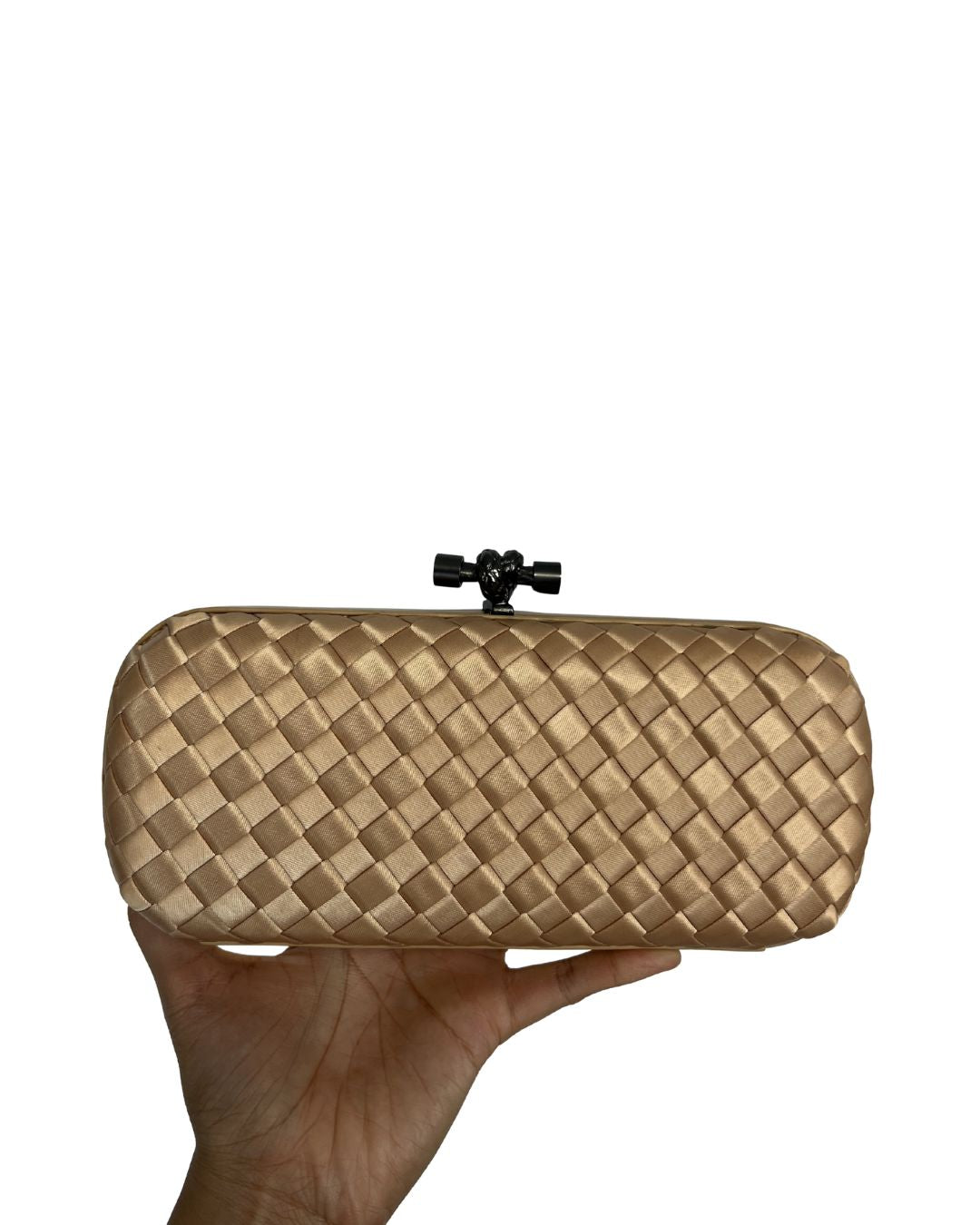 BOTTEGA VENETA Gold Satin Knot Clutch Purse