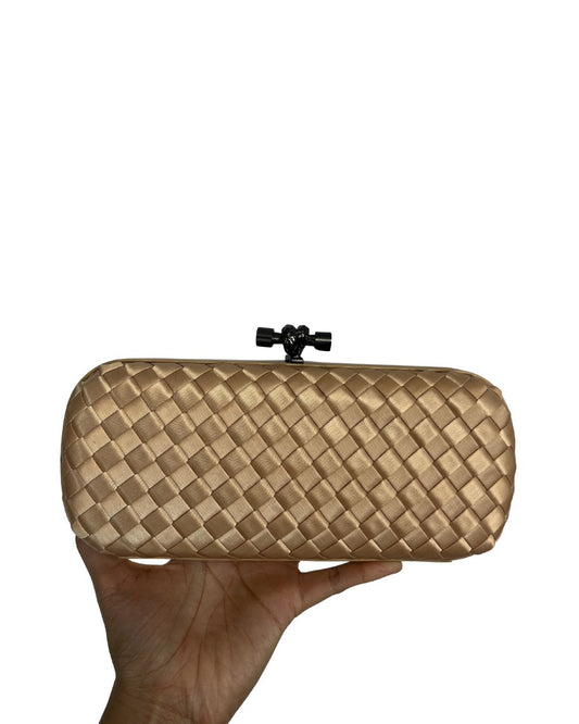 BOTTEGA VENETA Gold Satin Knot Clutch Purse