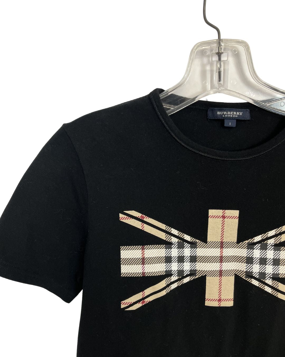 BURBERRY London Union Jack Print Black Top (Size XS)