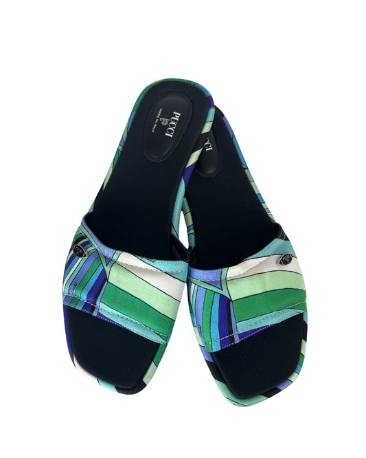PUCCI "Yummy" Green Patterned Sandal Slides (Size 37)
