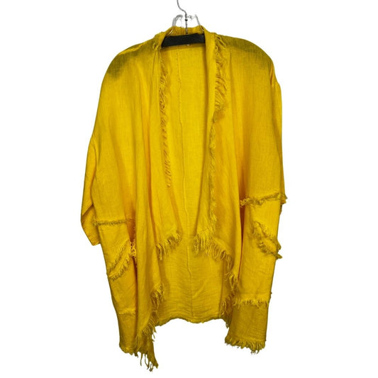 NEW COLLECTION Yellow Linen Open-Front Cover-Up – Size M/L