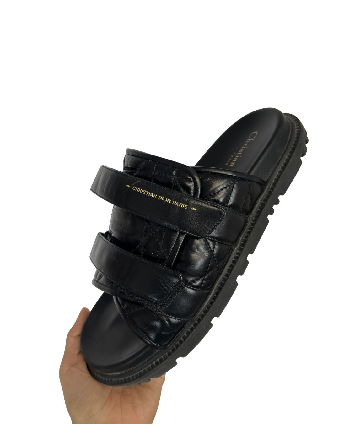 CHRISTIAN DIOR Dio(r)evolution Black Leather Sandals (Size 10)