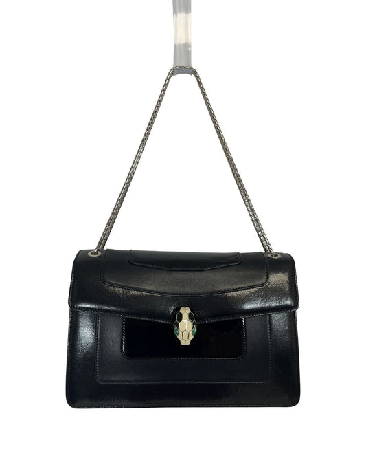 BULGARI Black Leather Serpenti Forever Shoulder Bag