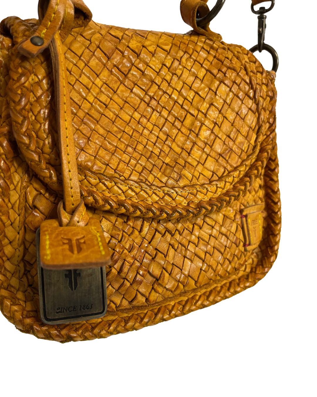 FRYE Yellow Woven Leather Crossbody Bag