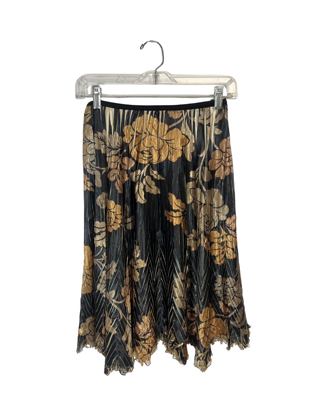 KOMAROV Silk Brown & Gold Floral Skirt & Top Set (Size S)