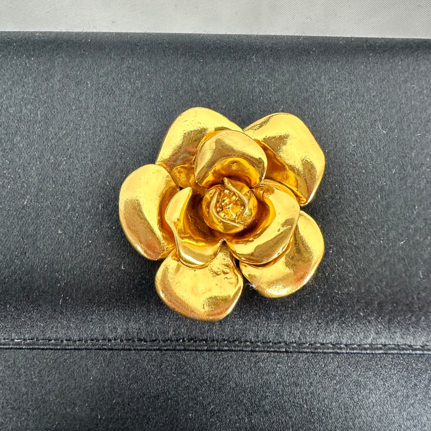 CHANEL Satin 24K Gold Camellia Mini Flap Bag