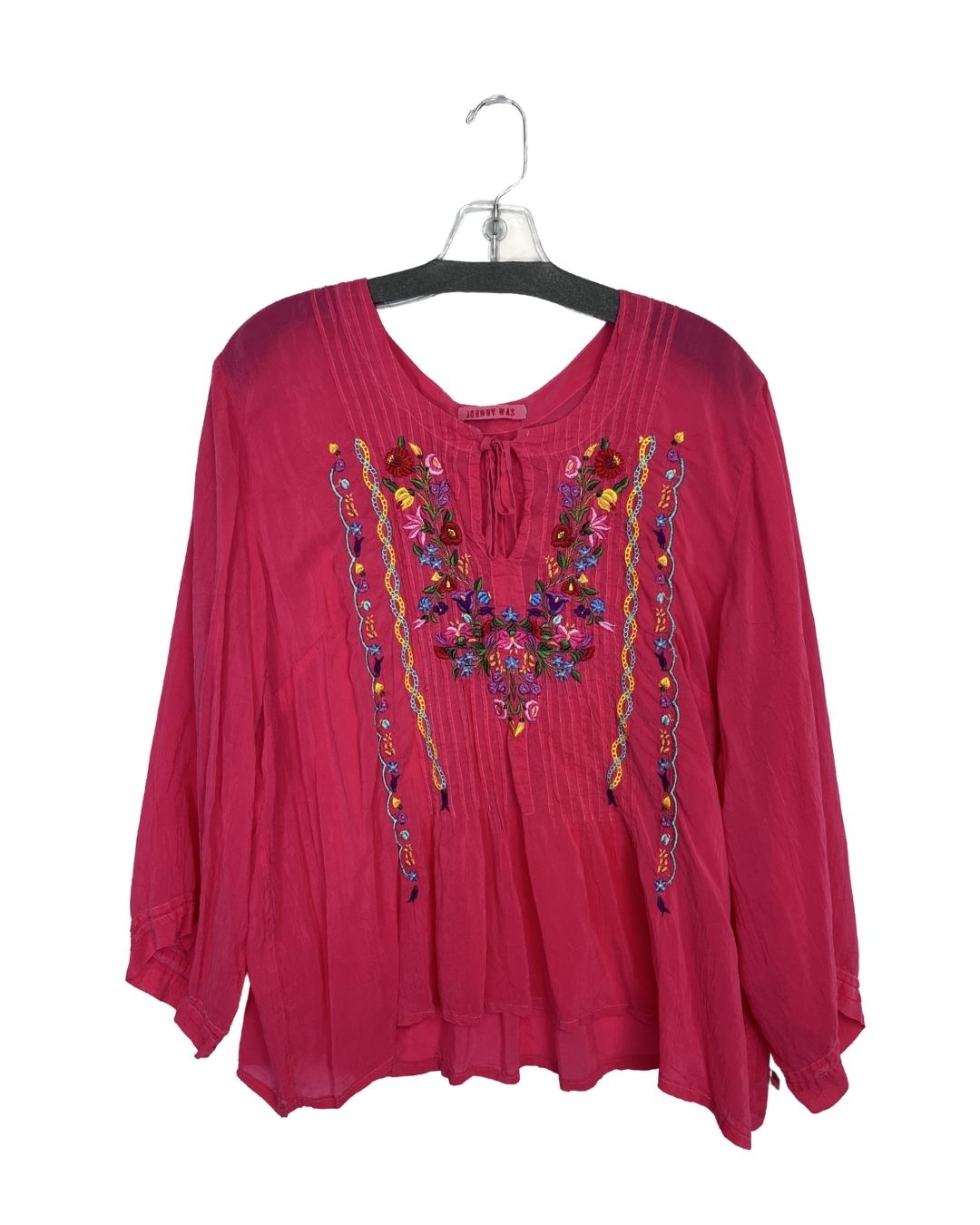 JOHNNY WAS Pink Floral Embroidered Top (Size M)