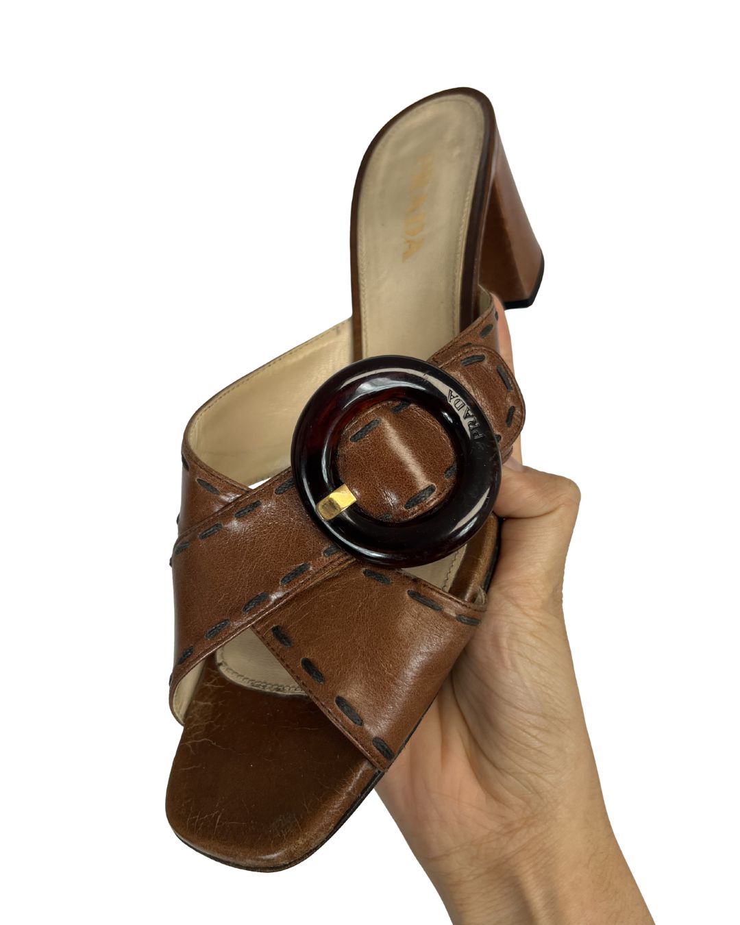 PRADA Vintage Brown Leather Mules (Size 8.5)