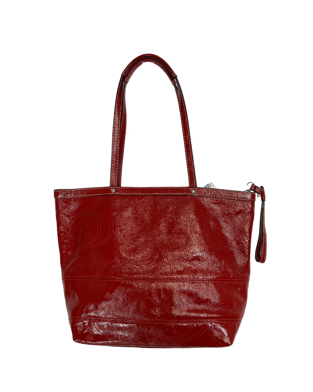 COACH Signature Stitched Red Patent Leather Tote Bag