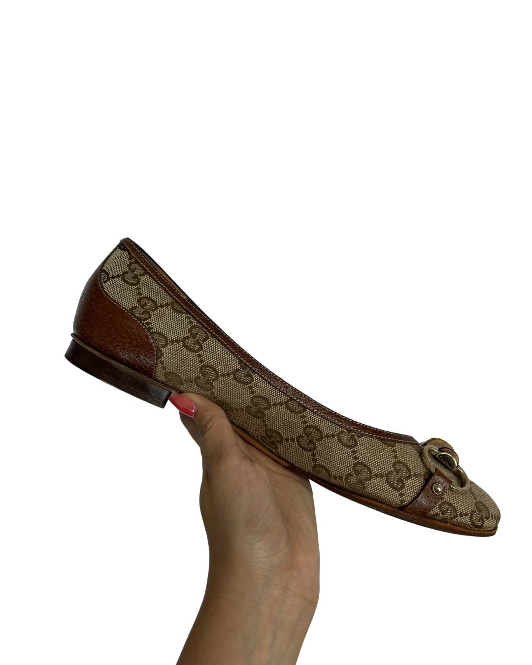 GUCCI Vintage GG Brown Canvas Flats (Size 9.5)