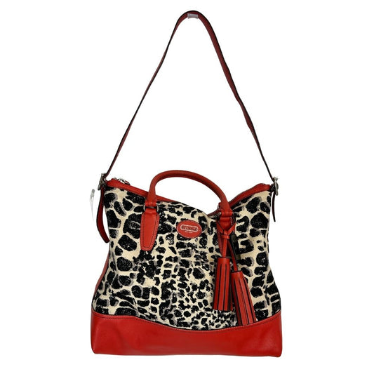 Coach Animal Print Crossbody – Black and White with Red Strap
