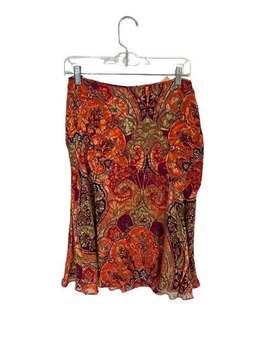 MAX MARA Vintage Orange Paisley Silk Bias Skirt (Size 10)