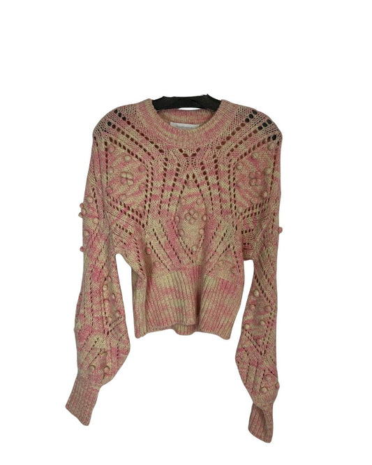 ZIMMERMAN Pompom Pointelle Knit Pink & White Sweater (Size S)