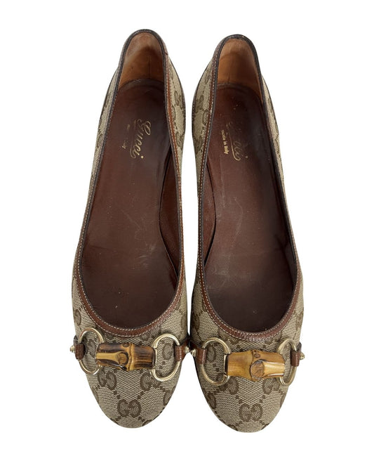 GUCCI Vintage GG Brown Canvas Flats (Size 9.5)