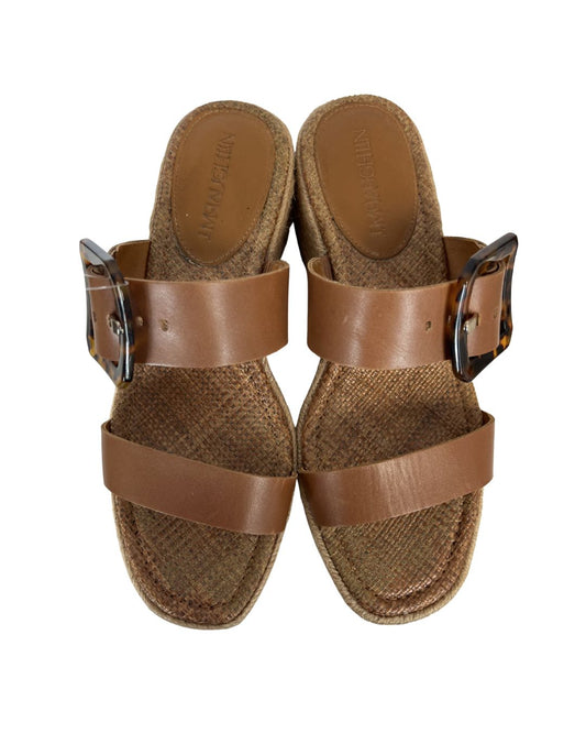 J McLAUGHLIN Fleur Brown Leather Wedge Sandals (Size 6.5)