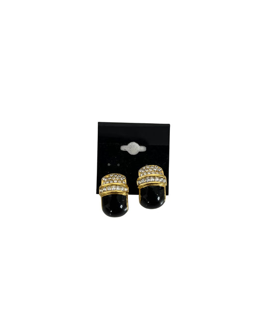 CHRISTIAN DIOR Vintage Gold & Black Tone Clip-On Earrings